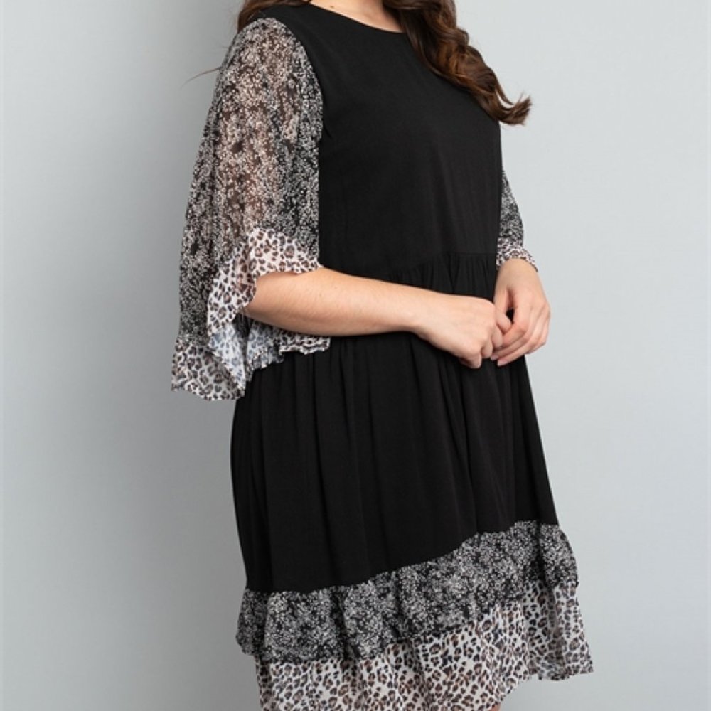 Leopard trim black dress - Picture 4 of 10
